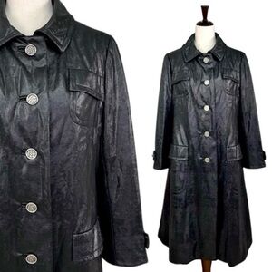 Vintage 60s Shagmoor Coat Size M Black Retro Knee Length Trench Mod Overcoat